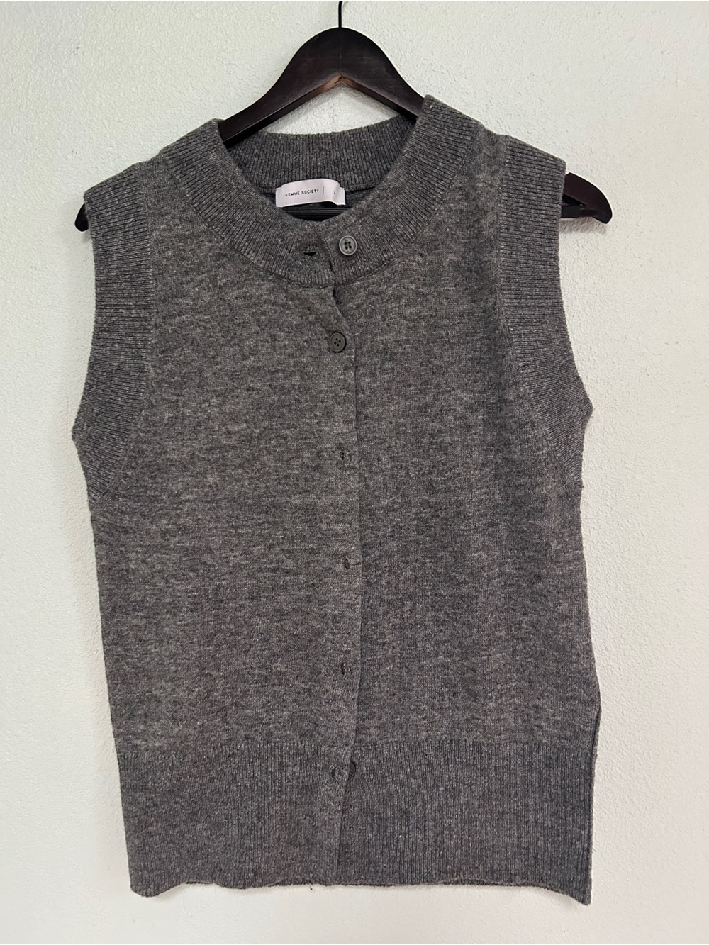 FEMME SOCIETY Sleeveless Gray Button-Up Knit Vest